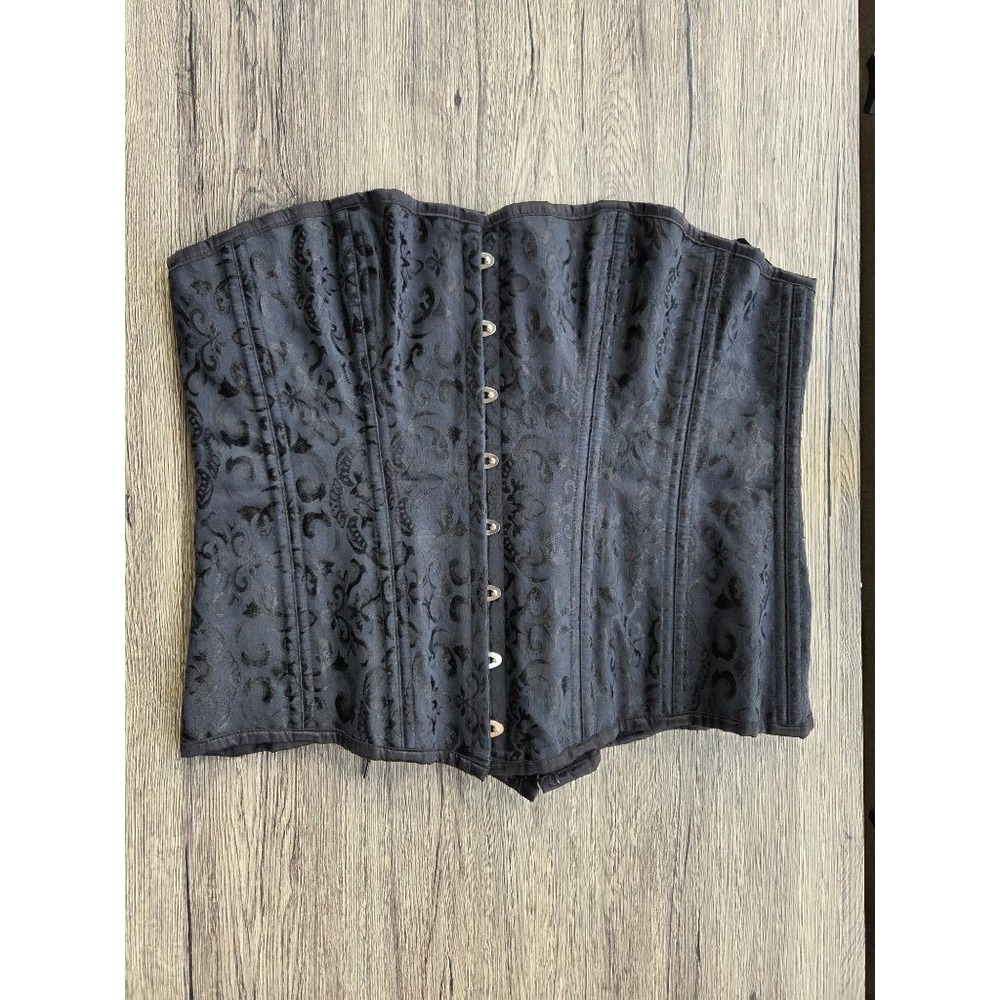 Charmian Black Brocade Underbust Corset 7XL Plus Size Goth Victorian Romantic - Picture 2 of 10
